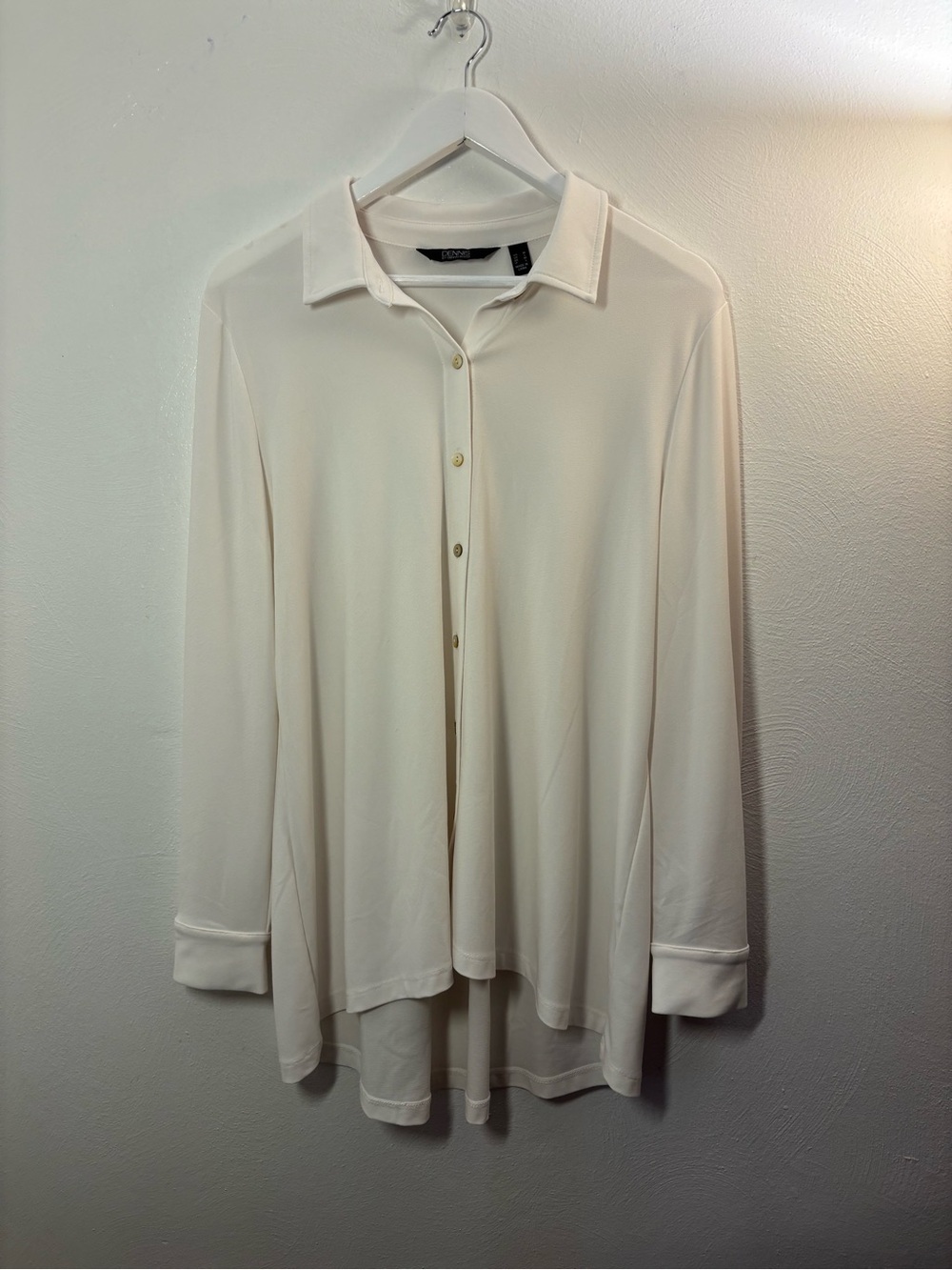 Dennis Basso White Button-Up Collared Tunic Blouse Size Medium
